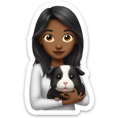 black hair girl with guinea pig sticker
