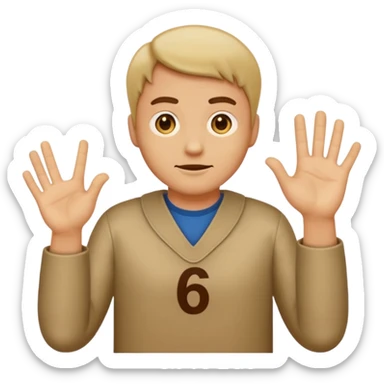 make an emoji of a man shrugging with the number 6 above his right hand and 7 above his left hand sticker