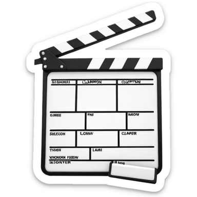 minimalist film clapperboard, simple movie slate with clear black and white design, classic cinema clapper sticker