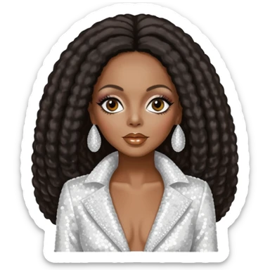 Diana Ross with long dark brown hair, white sequin outfit sticker