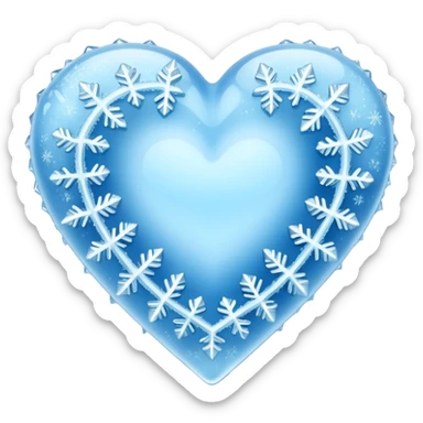 An ice blue heart with frost and ice crystals covering it sticker