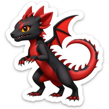 Cherry-Red and Jet-Black Fierce Fiery Mohawked Gothic Salandit-Litten-Torracat-hybrid-creature (full body) sticker