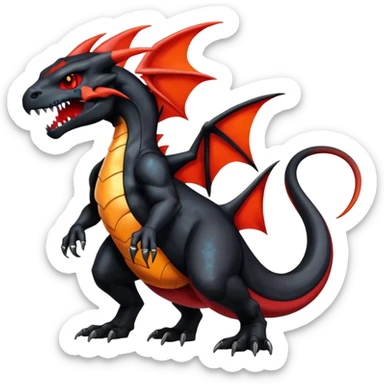Shiny Black Gothic Futuristic Spooky Evil Exotic Colorful Dark Duskull-Salandit-Charizard-Charmeleon-Fakémon-hybrid-creature (full body)  sticker
