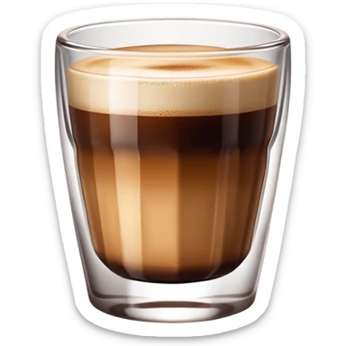 Small Gibraltar glass with cortado espresso, light brown color on top (NOT WHITE), deepening to darker brown at bottom, smooth surface, no froth or swirl sticker