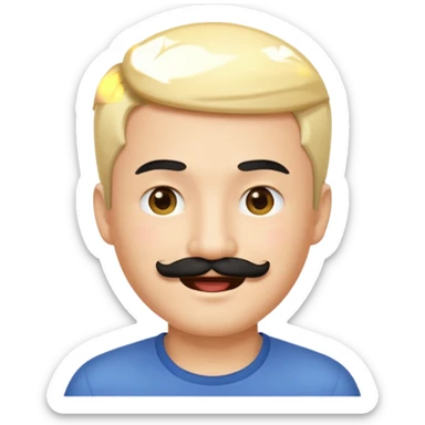 Asian man with a black mustache and short blond hair, emoji style, winking sticker