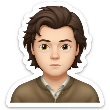 une joli personne qui ressemble a harry styles, avec beaucoup de details, de 3 quart  dans un rond  sticker