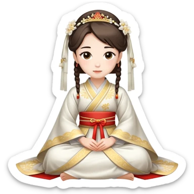 Beautiful girl wearing Hanfu wedding dress sitting sticker