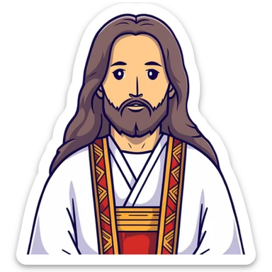 Jesus Christ with long hair and beard, wearing traditional robes sticker