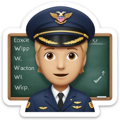 Slack-style emoji of a pilot wearing a navy captain hat holding a blackboard with the text "WIP" on it sticker