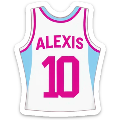 Maillot de basket rose avec comme nom Alexis et comme numéro 16 sticker