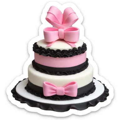 Birthday cake ruffles bows pink coquette black pink vanilla three tier heart shaped sticker
