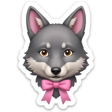 Pleading Face cute dark grey wolf with a pink ribbon io his ear sticker