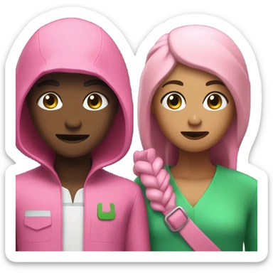 Impressive emoji Squid Game Season 2 on the below quiz. Guess the character - Squid Game Season 2 Quiz Trivia, Use AI Emojis  jumpsuit characters Pink & Black also Green Jumpsuit as compare in b/w 2 characters. sticker