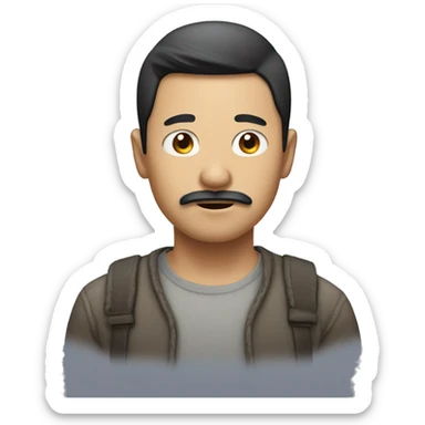 Asian man with patchy weird mustache  sticker