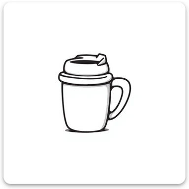 plastic cappuccino cup with lid, hand-drawn doodle style sticker