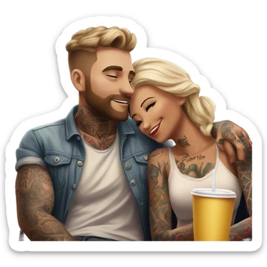 Romantic movie theater date for beautiful tattooed couple sticker