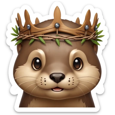cute confused otter face with wood asymmetric Crown of thorns sticker