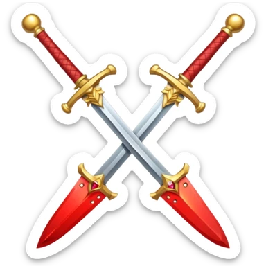 Golden fiery royal two crossed swrods with red gem and golden blade and golden handle sticker