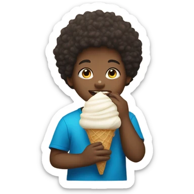 Light skin fat boy nine years old with a small Afro eating ice cream   sticker