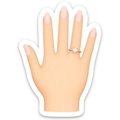 Edit the image to depict a woman's hand with 5 fingers, long light pink nails, and an engagement ring, in an emoji style with a transparent background. sticker