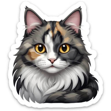 Maine coon black silver tortie et blanc avec une grosse tache noir sur un côté de la tête  sticker