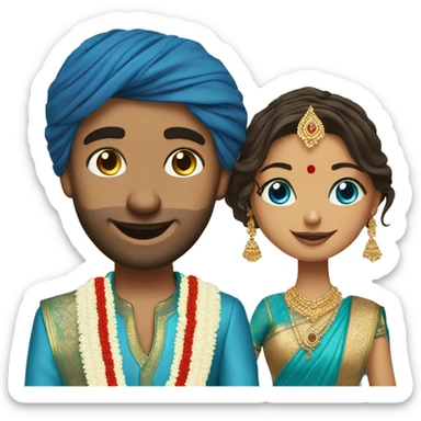 Indian groom with white skin blue eyes bride with saree sticker