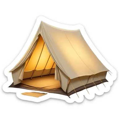 Cinematic Realistic Tent, a sturdy canvas tent nestled among tall trees, warm golden light spilling from inside, gentle folds in the fabric visible, glowing against the cool, dark forest backdrop, evoking a sense of adventure and comfort. sticker