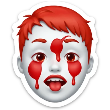 A face showing physical delight and a red face with white paint around its mouth With lots of drool sticker