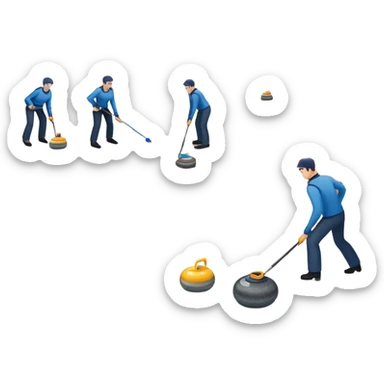 An icon showing a curling match on an indoor ice stadium, with a polished curling stone gliding toward the target and players sweeping. Spectators watch from stands, and flags hang above the rink. Transparent background highlights strategy and focus in the sport of curling. sticker