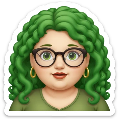  glassess and green curly long haired fat girl earrings sticker