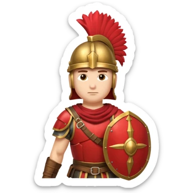 A strong Roman soldier in red-plumed helmet, bronze armor, and firm shield stance.
 sticker