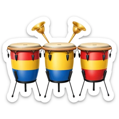 Colombian salsa music instruments - congas, trumpet, and timbales with Colombian flag colors sticker