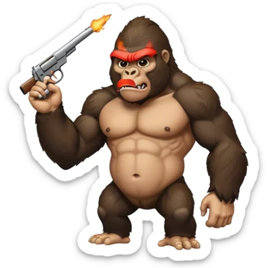 A gorilla smoking a blunt and holding a gun in the air sticker