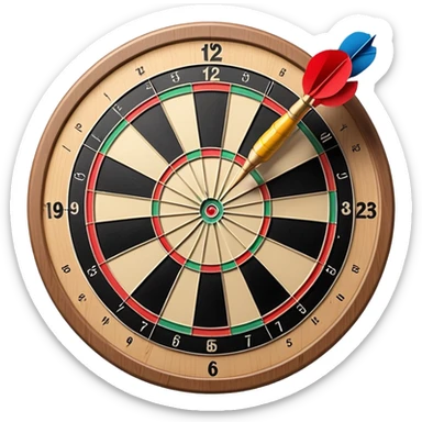 A dartboard with darts firmly stuck in the bullseye, surrounded by the colorful sections of the target. The background conveys a competitive atmosphere, with a subtle focus on precision and skill in the game of darts. sticker