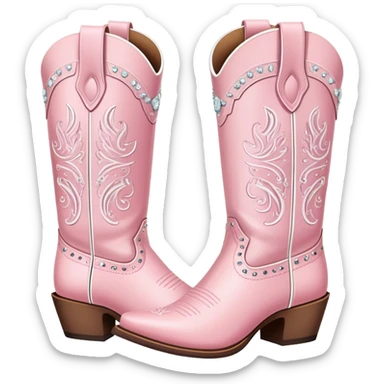 Light pink and white lined cowgirl boots with rhinestones  sticker