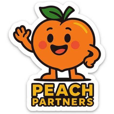 friendly peach mascot for 'Peach Partners' logo, vibrant toon style, vibrant colors, cheerful expression sticker