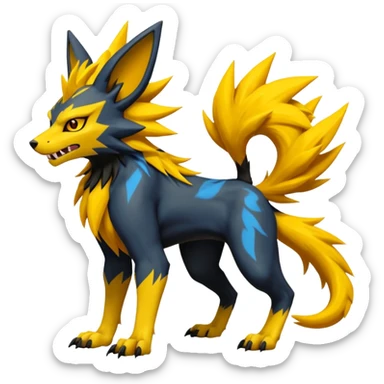 Feral Quadrupedal Digitigrade Luxray-Jolteon-Renamon-Zeraora-Vernid-fusion-hybrid-creature, full body  sticker