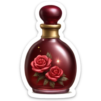 Dark red magic fairy light sparkling old Antique oil perfume bottle with herbal and rose flowers sticker