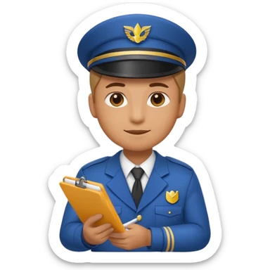 create a realistic emoji of a packaging person with a protocol in his hand writing something down. sticker