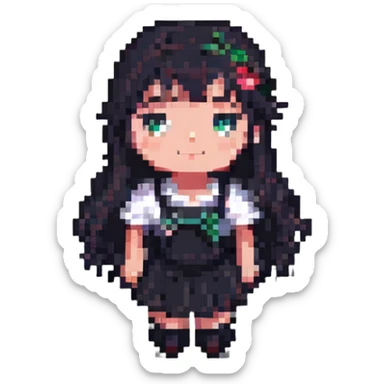 a cute girl, pixel art style sticker
