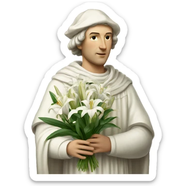 Petrarch holds a bouquet of white lilies in his hand sticker