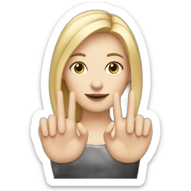 white skin girl with blonde hair showing THREE out of five fingers up on her one hand sticker