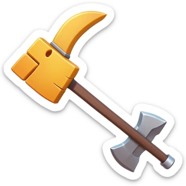 Clash of Clans aesthetic: Cinematic Playful Pixel 3D Pickaxe Portrait Emoji, rendered in a 3D vector-style similar to standard emojis with minimal shading and bold, simplified shapes. A compact, distinct form with signature details, softly glowing with a pixelated adventure charm. Simplified yet unmistakably iconic, highly detailed and consistent, glowing with a soft radiance and high shine. Stylized with a touch of classic pixel-art charm and a soft glowing outline, capturing the essence of a beloved gaming relic with a friendly, playful manner! sticker