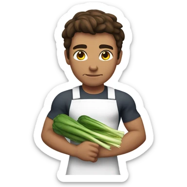 attractive muscular brunette young man using a chopping vegetables sticker