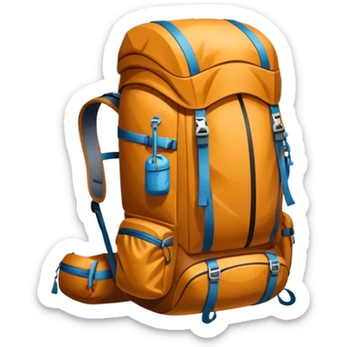Icon for Mountain Tourism and Climbing: a mountain peak in the background, climbing gear and backpack. The icon should capture the adventure and challenge of alpine exploration. Transparent background. sticker