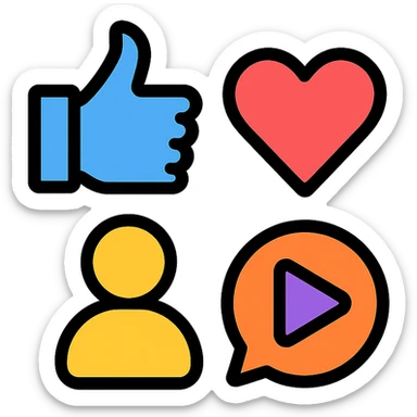 clustered social media symbols cohesive icon, outlined with color, modern, easily recognizable, designed for digital use sticker