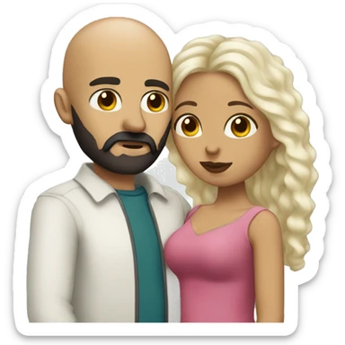 White (bald man) with (dark beard) kissing short (Mexican woman) with (long dark wavy hair) sticker
