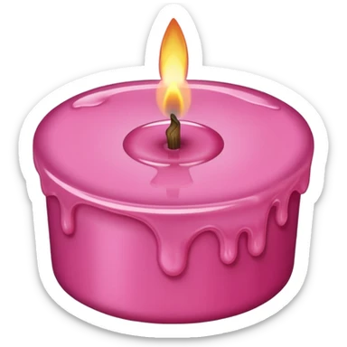 A pink candle with a flame on it, viewed from above. sticker