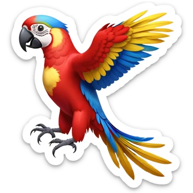 cinematic-macaw-realistic-full-body-standing-emoji,-vibrant-feathers-glowing-with-rich-reds,-blues,-and-yellows,-head-tilted-dramatically,-curved-black-beak-gleaming,-piercing-dark-eyes-exuding-confidence,-simplified-yet-realistic-focused sticker
