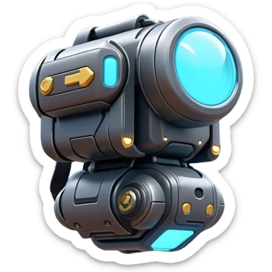 Clash of Clans aesthetic: Cinematic Playful 3D Isometric Jetpack Emoji, rendered in a 3D vector-style similar to standard emojis with minimal shading and bold, simplified shapes. A compact, distinct form with signature details, softly glowing with a futuristic sci-fi warfare charm. Simplified yet unmistakably iconic, highly detailed and consistent, glowing with a soft radiance and high shine. Stylized with a touch of high-tech brilliance and a soft glowing outline, capturing the essence of a beloved gaming relic with a friendly, playful manner! sticker